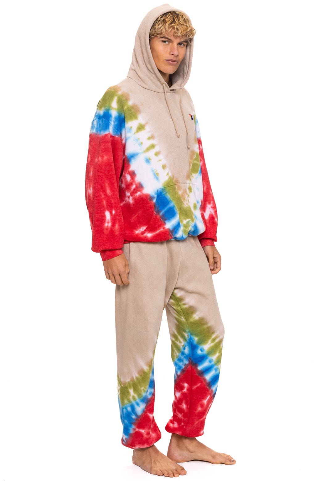 Retro HAND DYED V SWEATPANTS - TIE DYE SAND BLUE RED