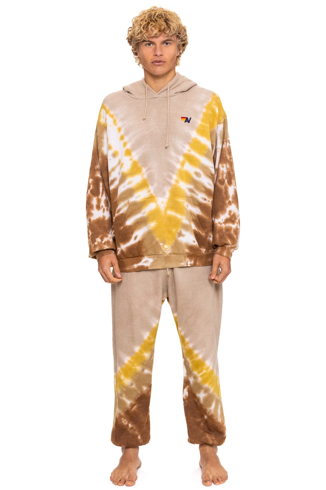 Retro HAND DYED V RELAXED PULLOVER HOODIE - TIE DYE SAND CINNAMON