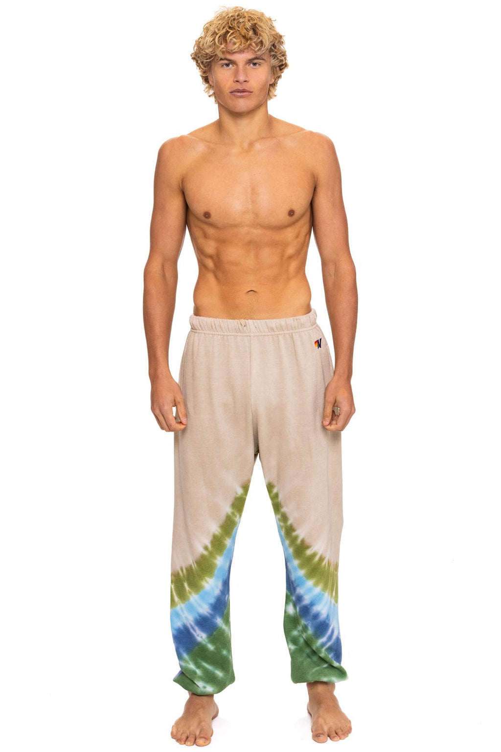 Retro HAND DYED V SWEATPANTS - TIE DYE SAND BLUE GREEN