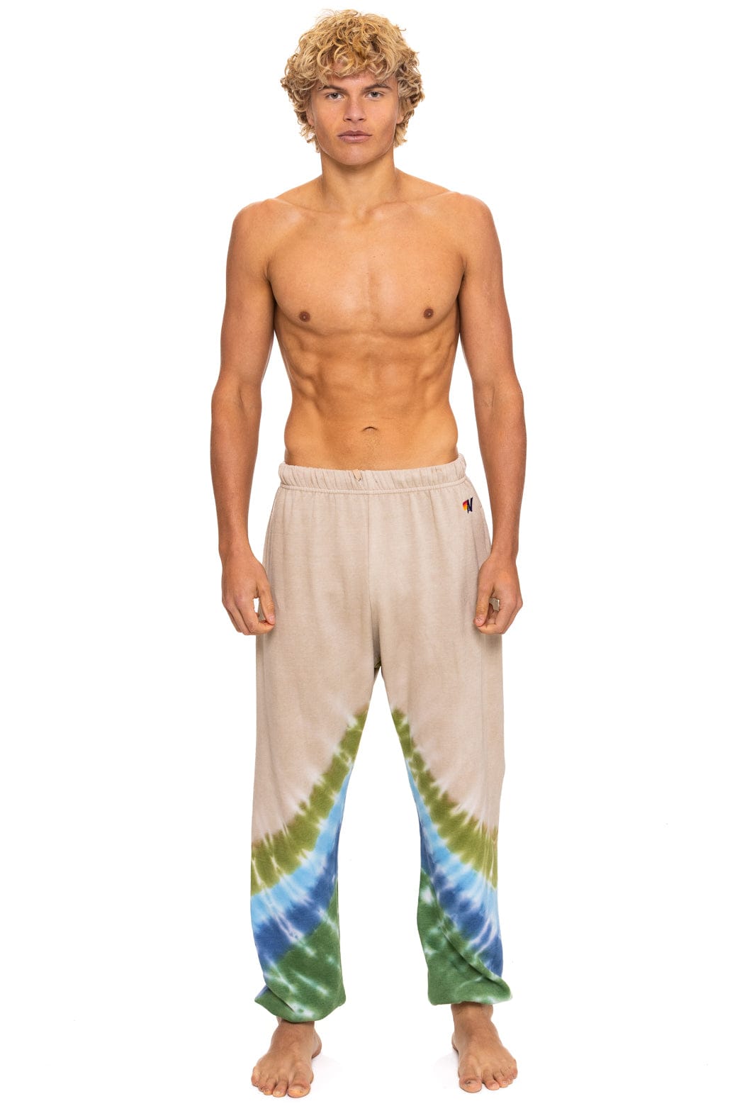 Retro HAND DYED V SWEATPANTS - TIE DYE SAND BLUE GREEN