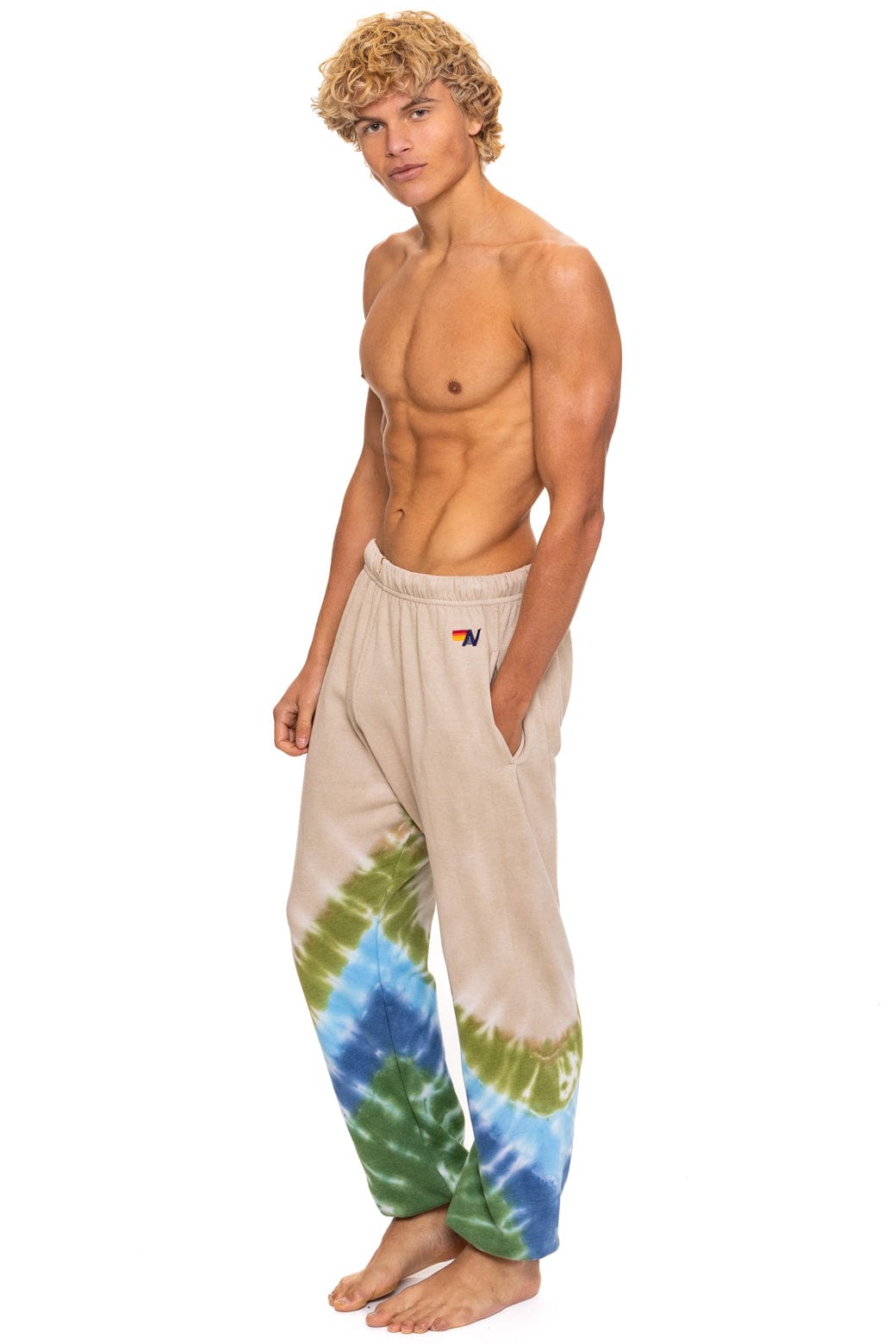 Retro HAND DYED V SWEATPANTS - TIE DYE SAND BLUE GREEN