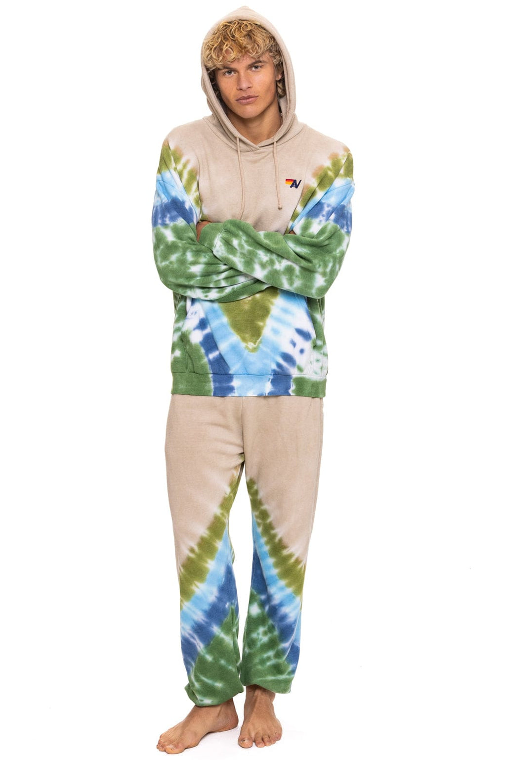Retro HAND DYED V SWEATPANTS - TIE DYE SAND BLUE GREEN