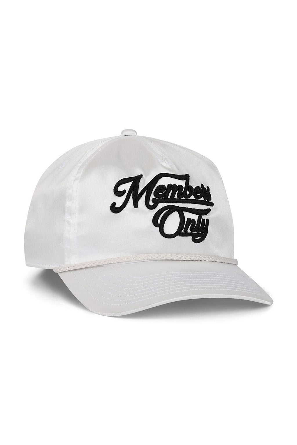 Retro MEMBERS EXCLUSIVE VINTAGE SATIN SCRIPT TRUCKER HAT - WHITE BLACK