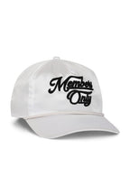 Retro MEMBERS EXCLUSIVE VINTAGE SATIN SCRIPT TRUCKER HAT - WHITE BLACK
