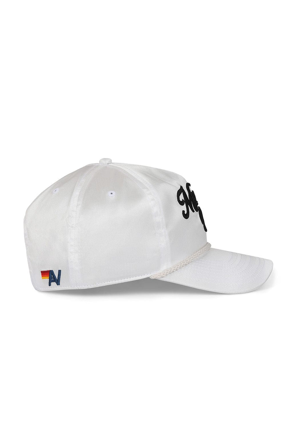 Retro MEMBERS EXCLUSIVE VINTAGE SATIN SCRIPT TRUCKER HAT - WHITE BLACK