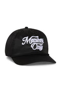 Retro MEMBERS EXCLUSIVE VINTAGE SATIN SCRIPT TRUCKER HAT - BLACK WHITE