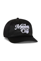 Retro MEMBERS EXCLUSIVE VINTAGE SATIN SCRIPT TRUCKER HAT - BLACK WHITE