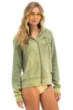 Retro VENICE SURFER ZIP HOODIE - FADED ARMY