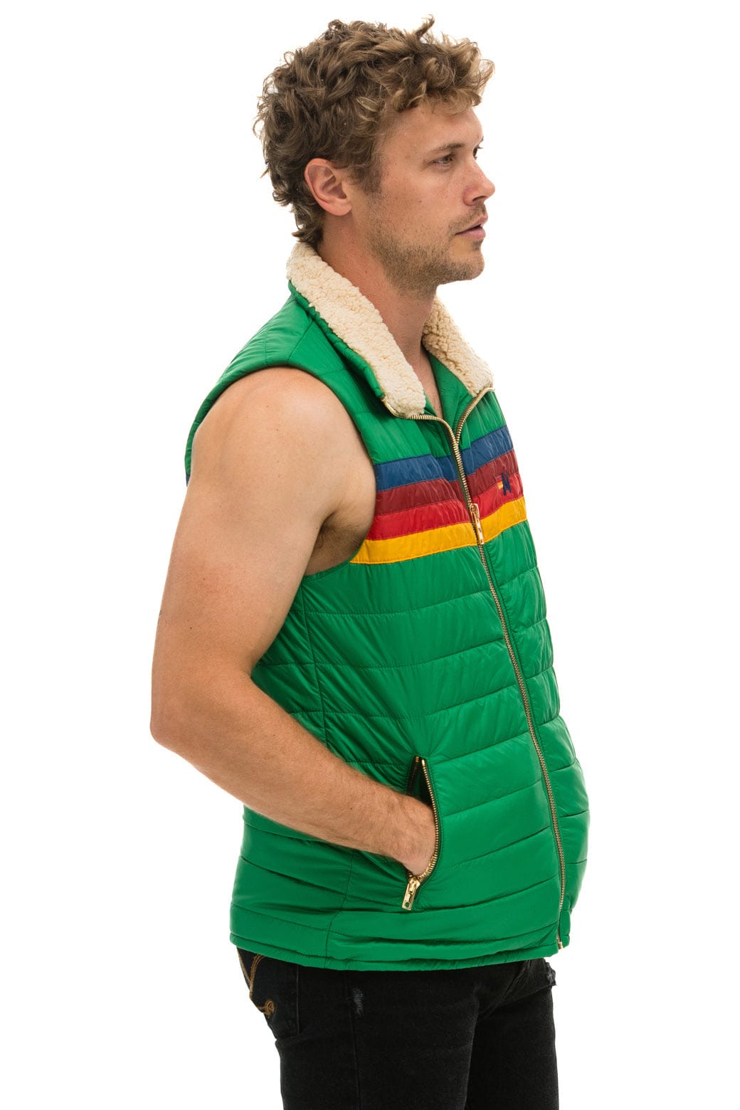 Retro MENS 4 STRIPE VEST SHERPA- AMAZON