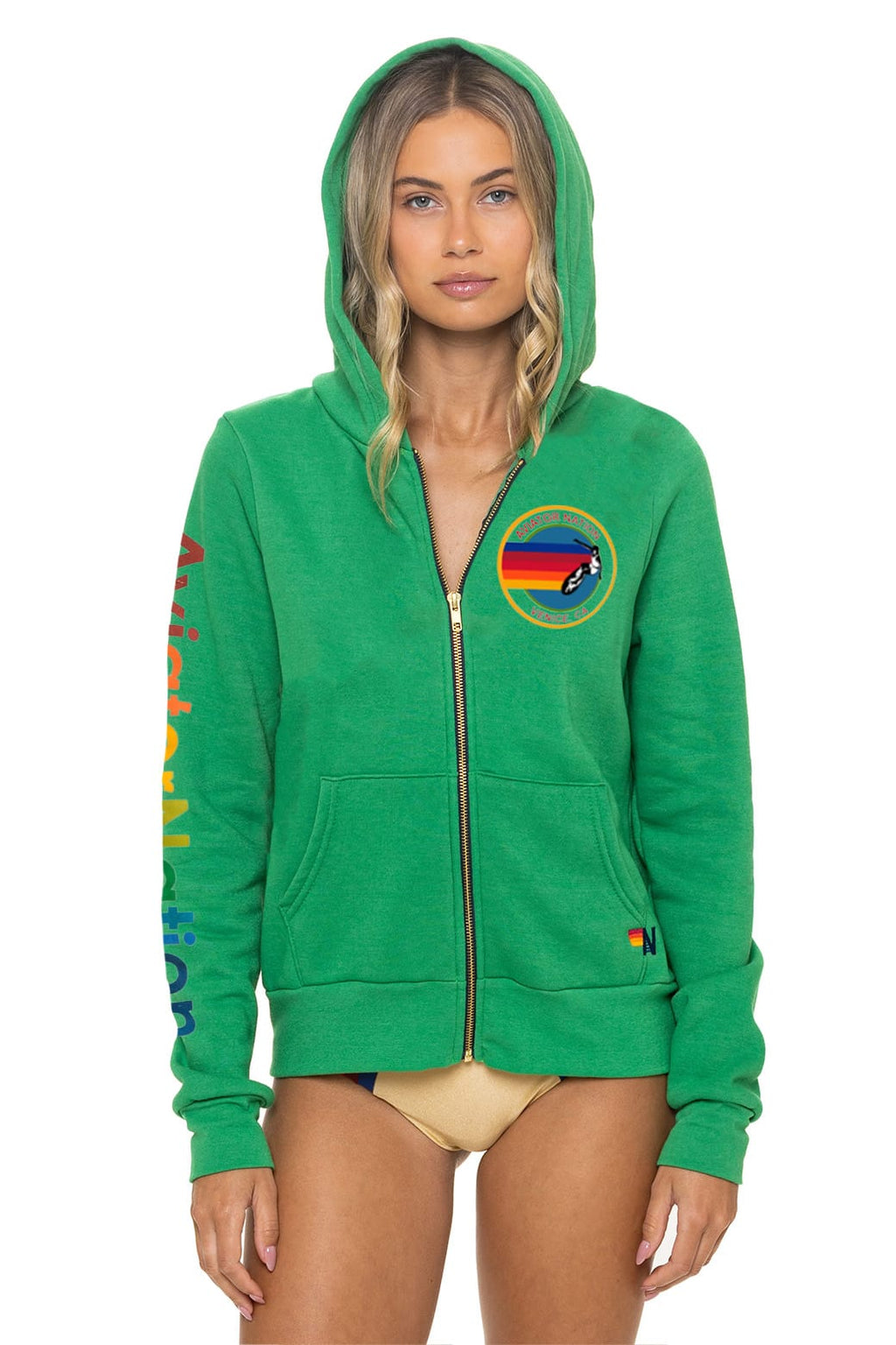 Retro AVIATOR NATION VENICE ZIP HOODIE - KELLY GREEN
