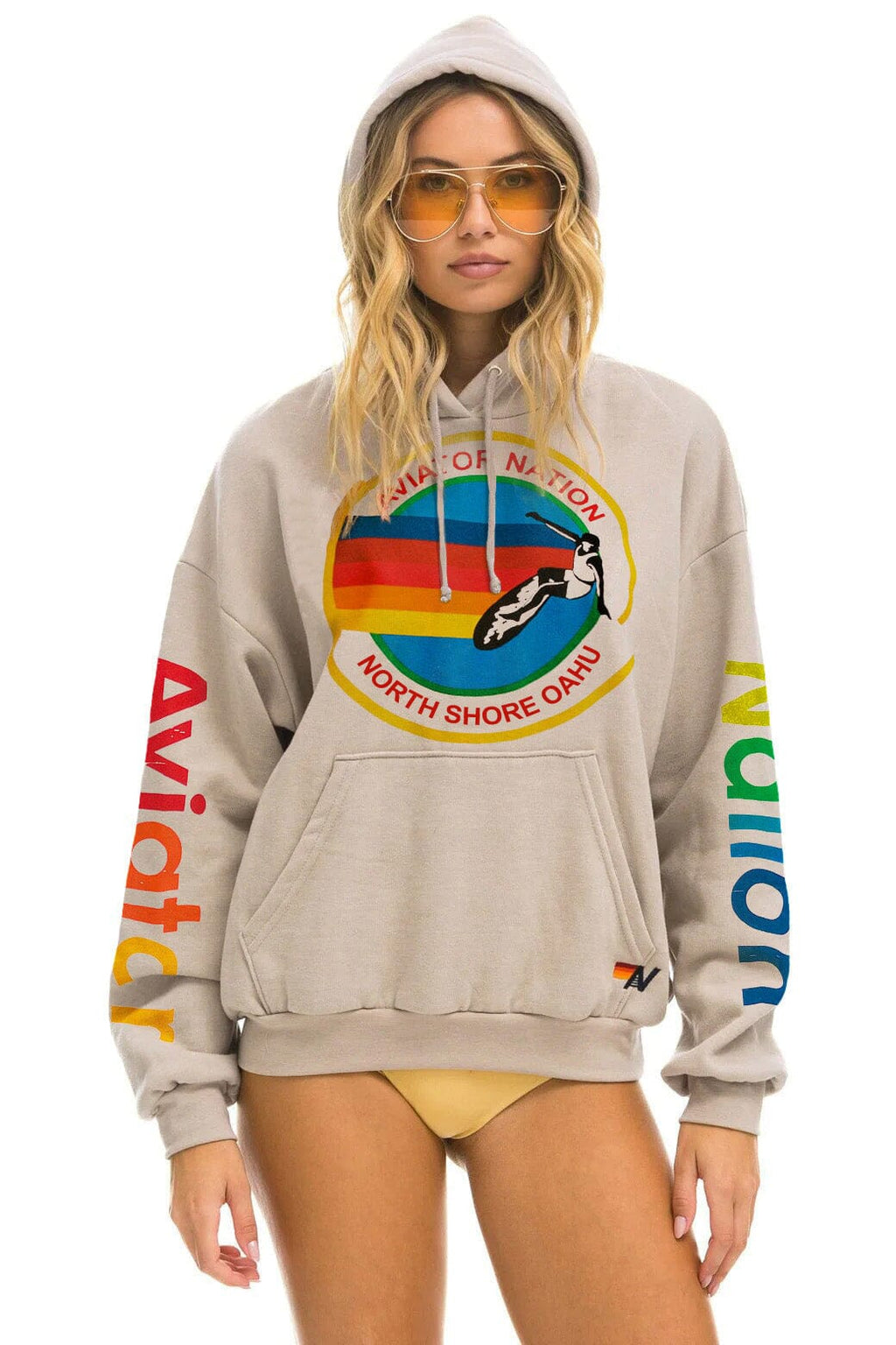 Retro AVIATOR NATION NORTH SHORE RELAXED PULLOVER HOODIE - SAND
