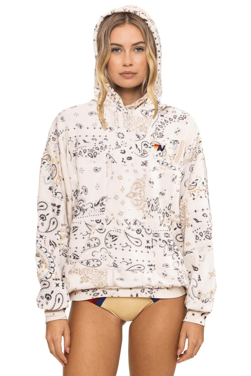 Retro BANDANA QUILTED RELAXED PULLOVER HOODIE - VINTAGE WHITE
