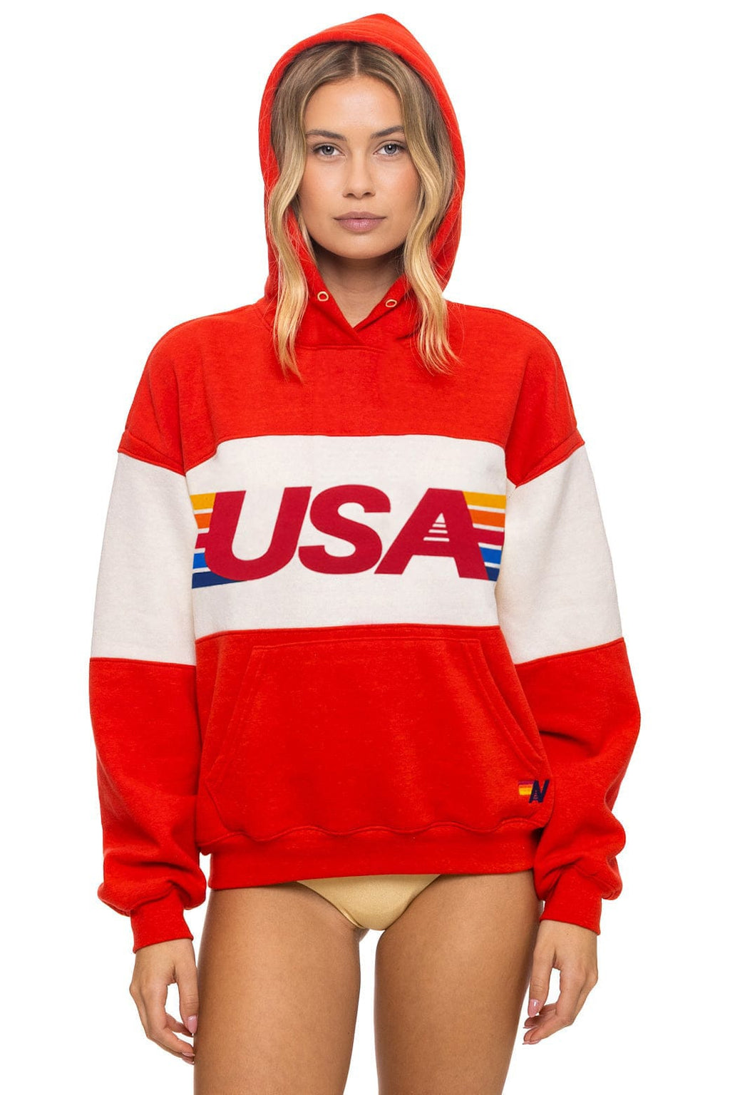 Retro USA RELAXED PULLOVER HOODIE - RED VINTAGE WHITE