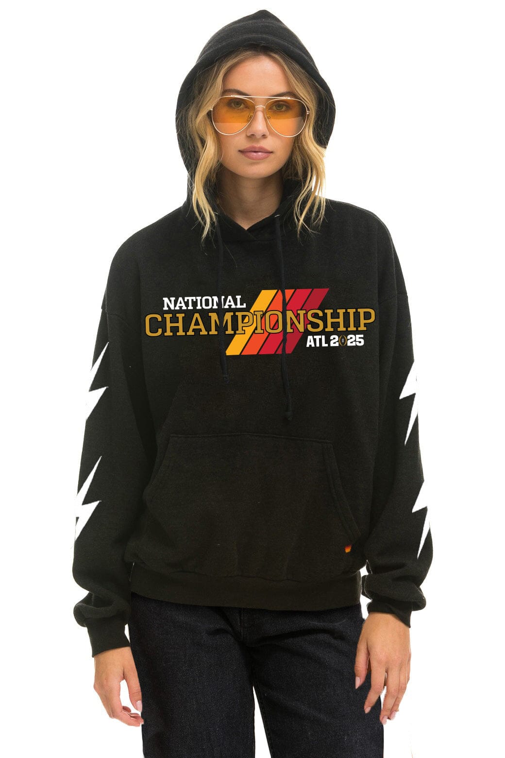 Retro CFP NATIONAL CHAMPIONSHIP TEAMS 2025 RELAXED PULLOVER HOODIE - BLACK
