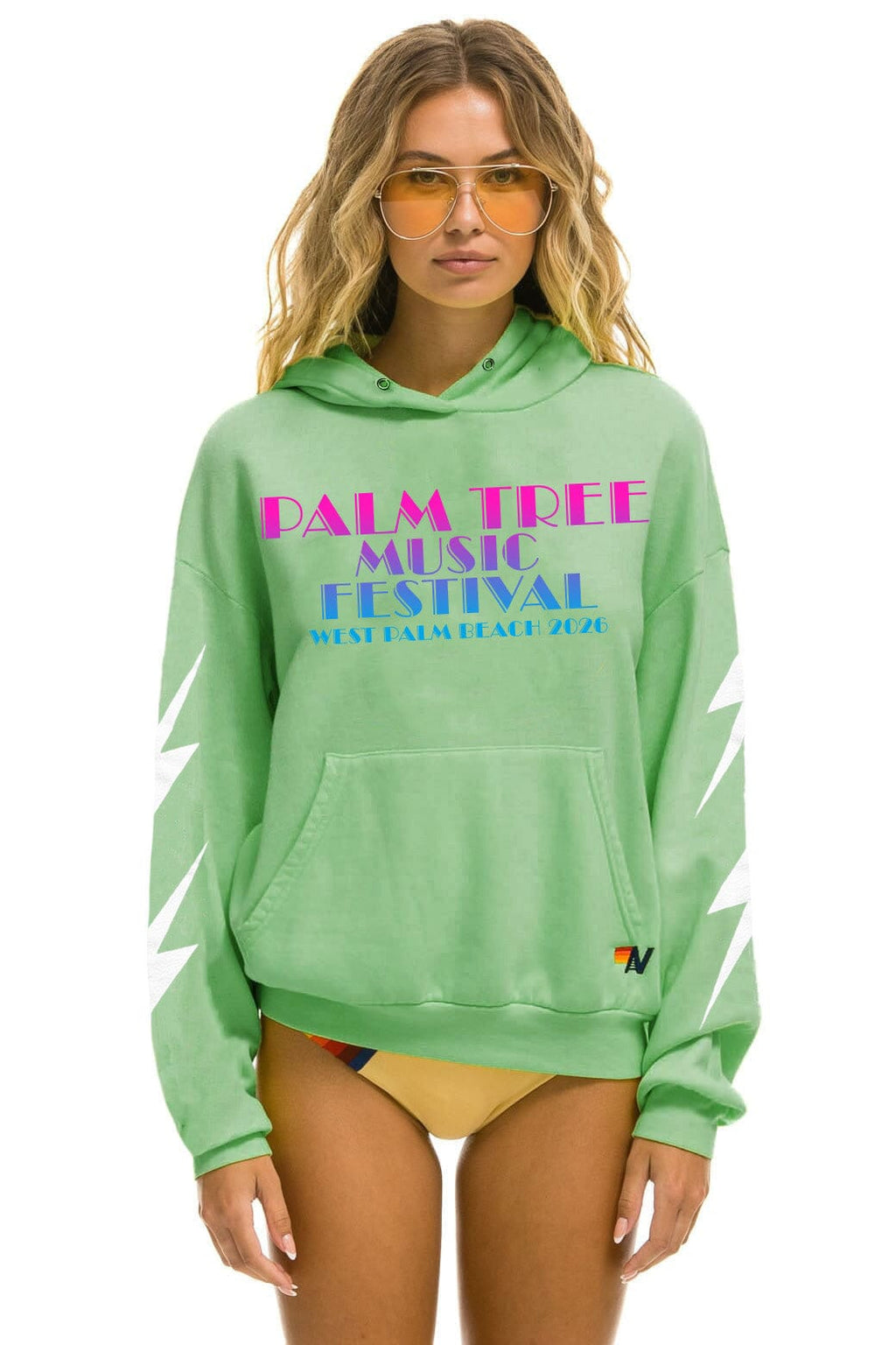 Retro PALM TREE FEST WEST PALM 2026 PULLOVER HOODIE RELAXED - NEON MINT