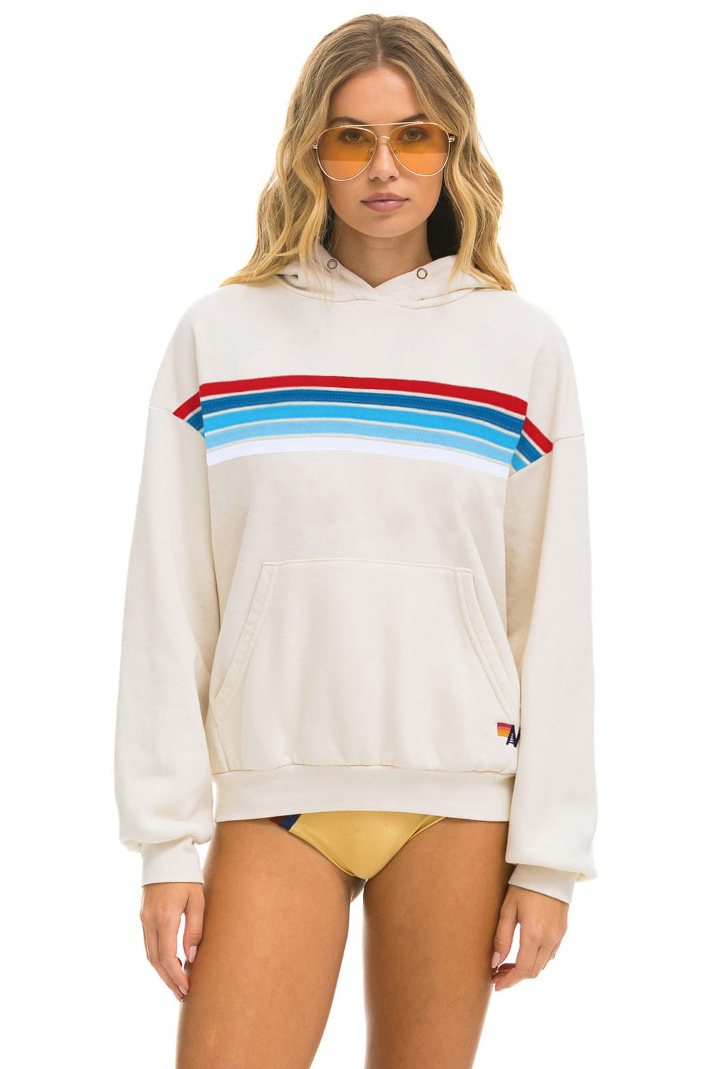 Retro 5 STRIPE AMERICA RELAXED PULLOVER HOODIE - VINTAGE WHITE USA