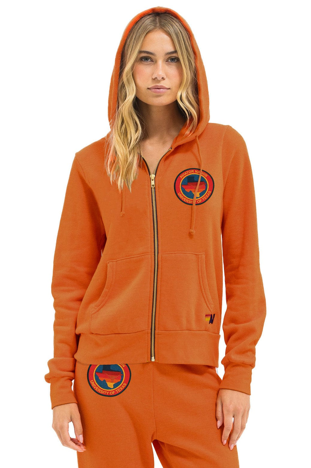 Retro UNIVERSITY OF TEXAS CIRCLE PRINT ZIP HOODIE - BURNT ORANGE