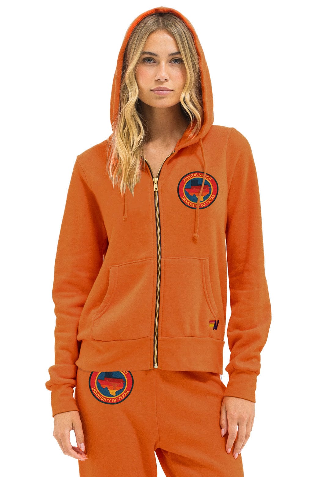 Retro UNIVERSITY OF TEXAS CIRCLE PRINT ZIP HOODIE - BURNT ORANGE