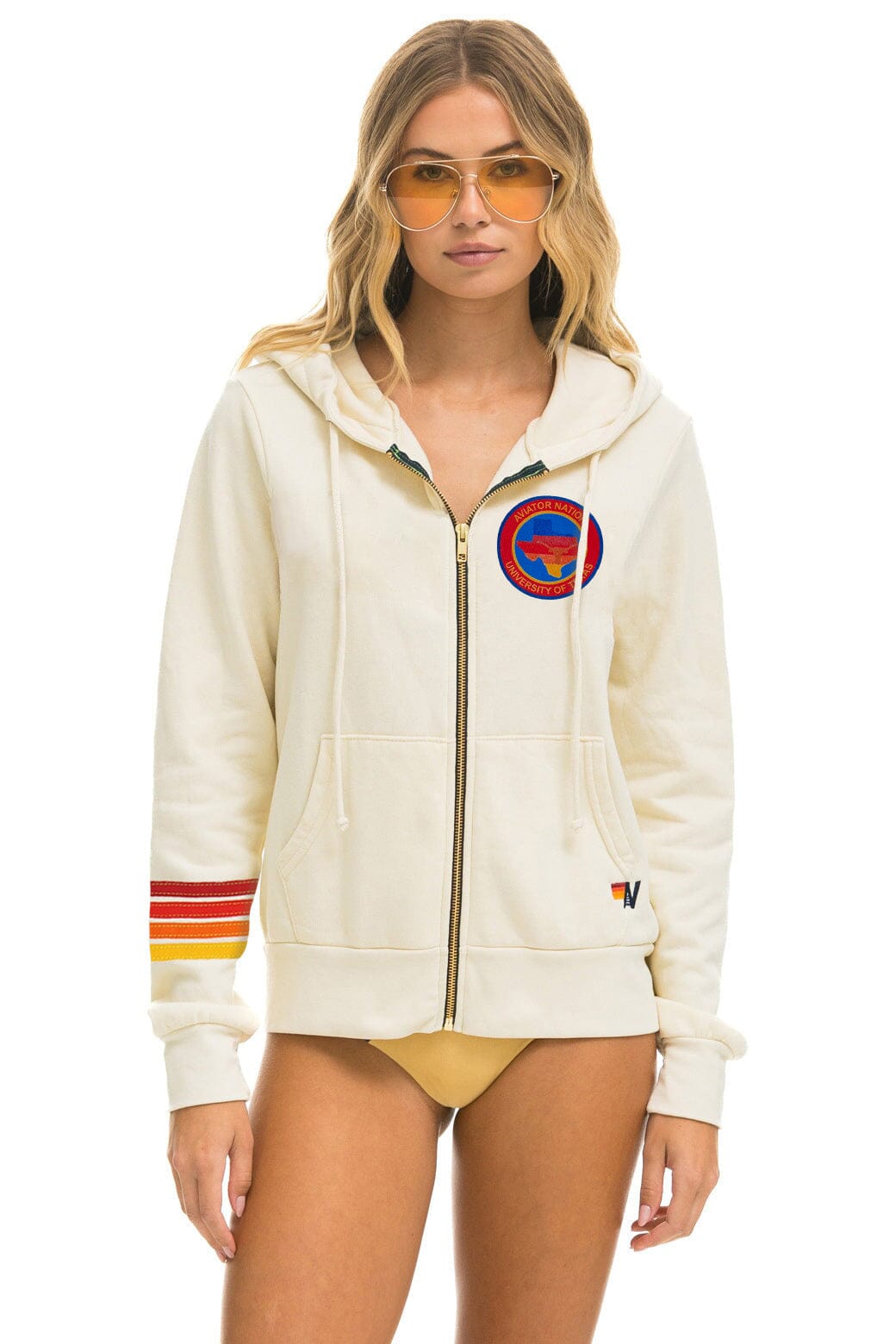 Retro UNIVERSITY OF TEXAS CIRCLE HOOK EM ZIP HOODIE - VINTAGE WHITE