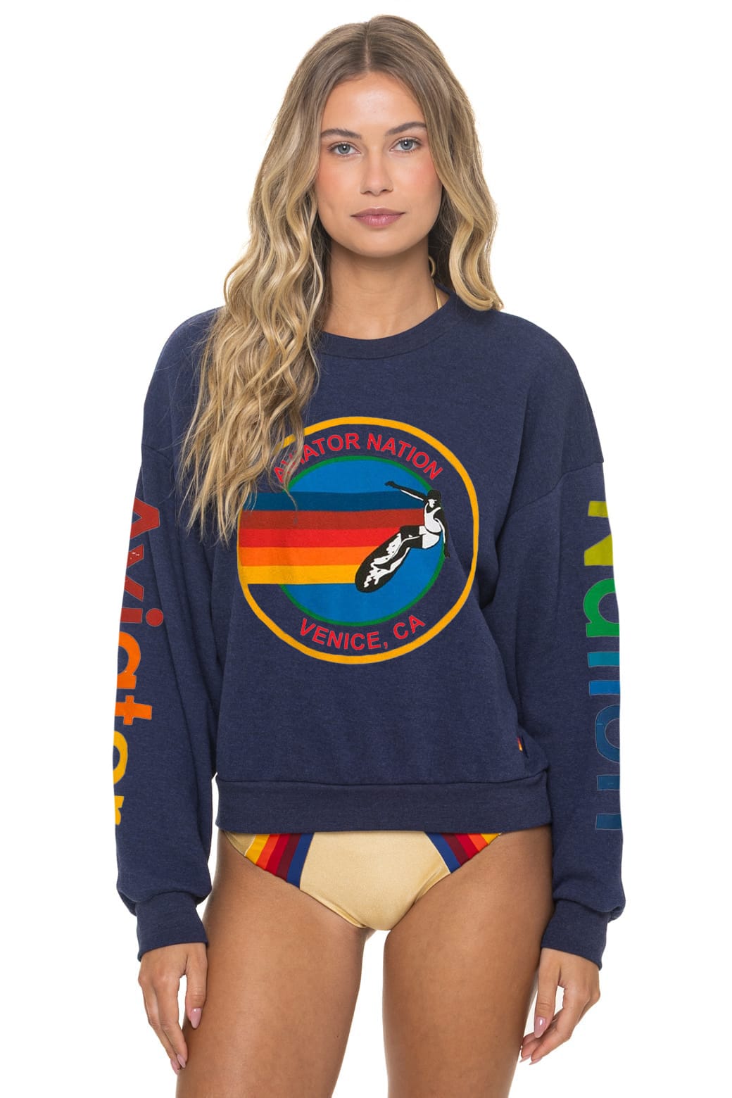 Retro AVIATOR NATION RELAXED VENICE CREW SWEATSHIRT - NAVY