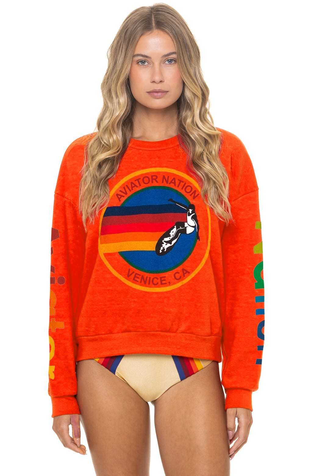 Retro AVIATOR NATION RELAXED VENICE CREW SWEATSHIRT - ORANGE