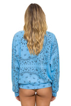 Retro BANDANA RELAXED CREW SWEATSHIRT - SKY