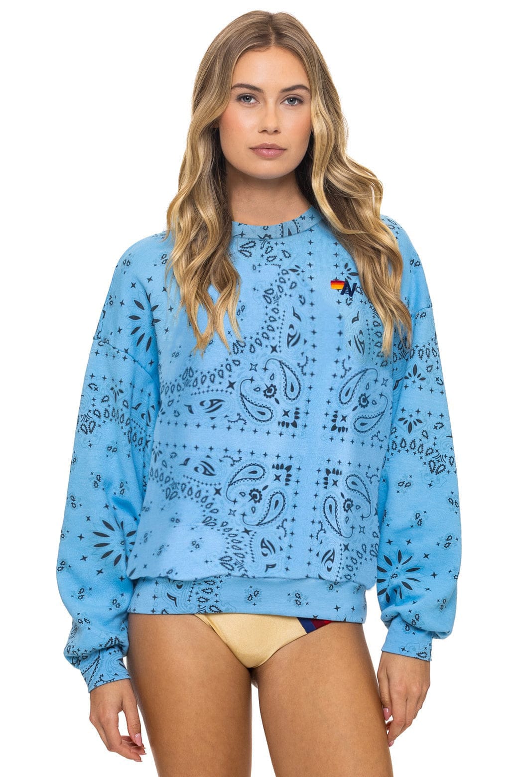 Retro BANDANA RELAXED CREW SWEATSHIRT - SKY