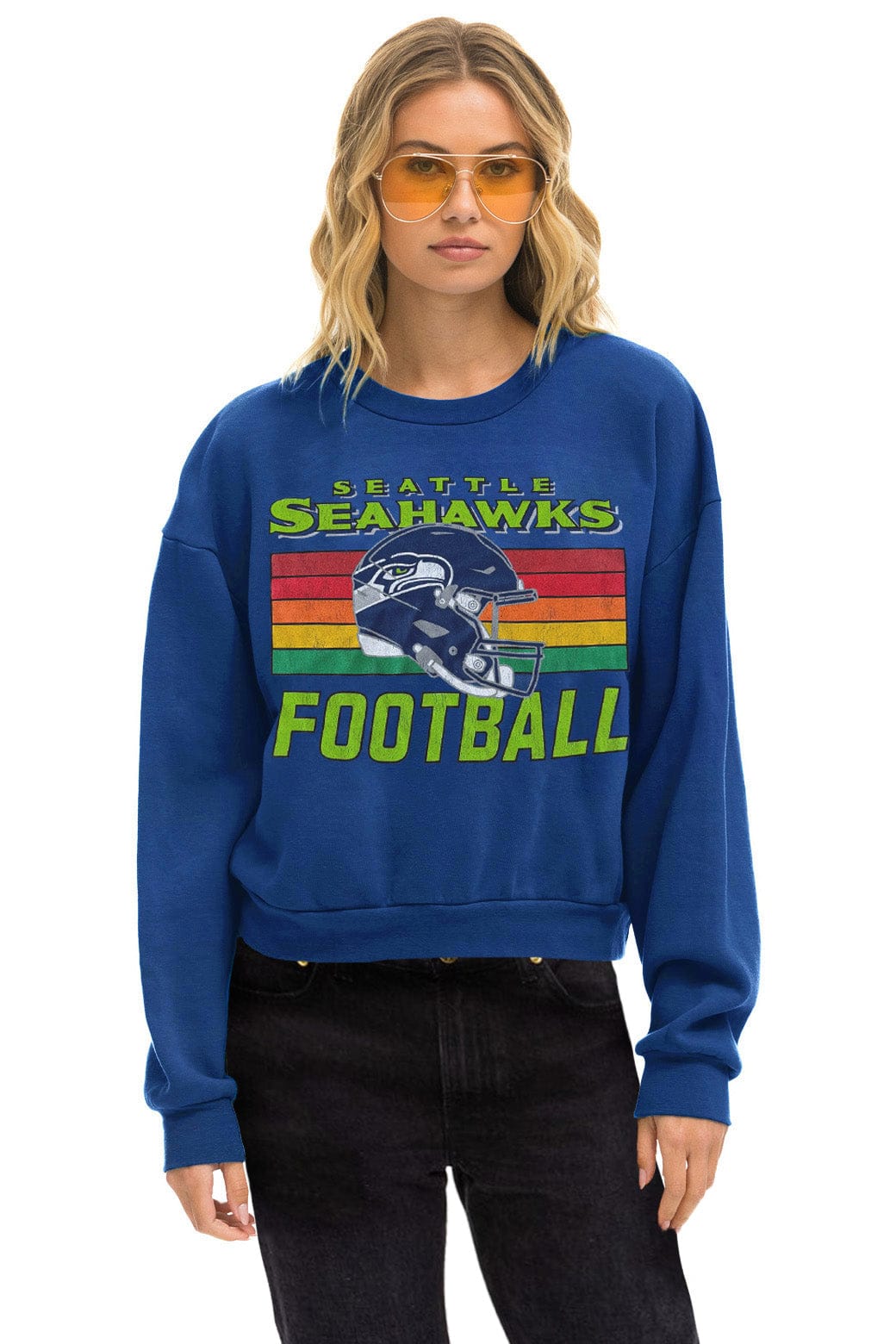 Retro SEATTLE SEAHAWKS HELMET RELAXED CREW SWEATSHIRT - ROYAL