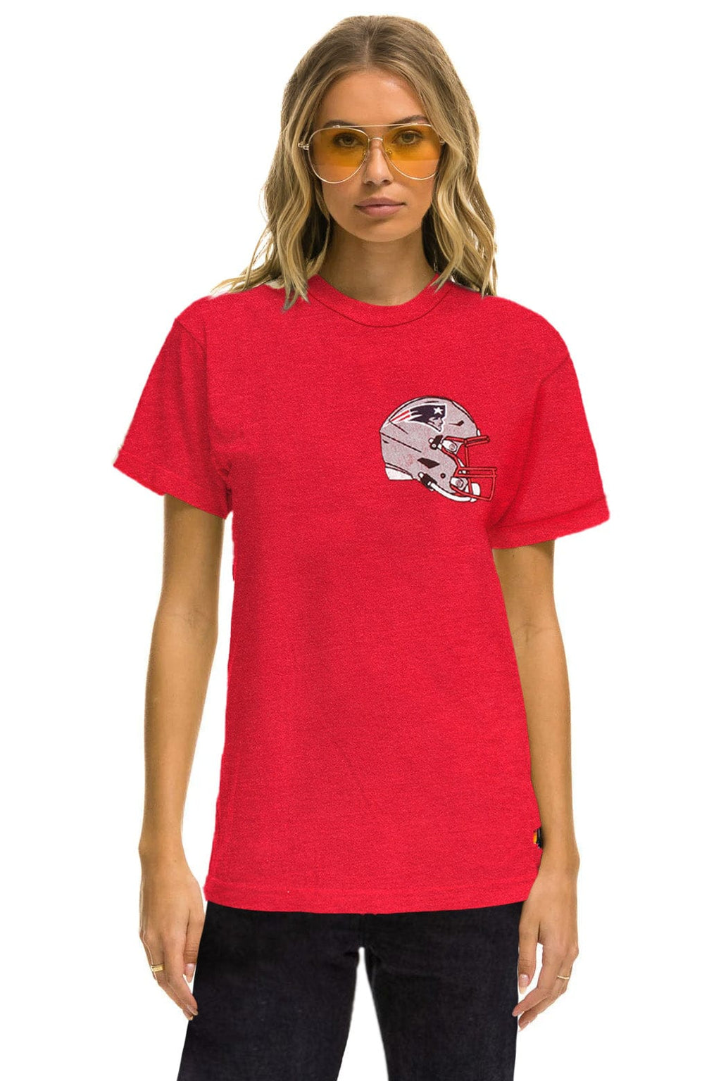 Retro NEW ENGLAND PATRIOTS HELMET CREW TEE SHIRT - FLASH RED
