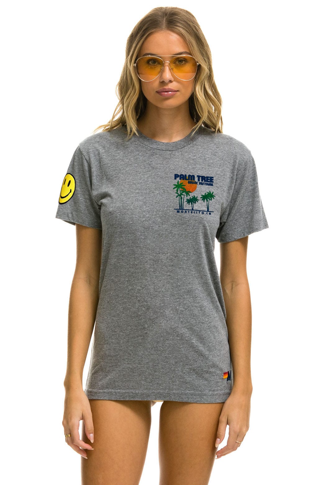 Retro PALM TREE FESTIVAL MONTECITO 2025 CREW TEE SHIRT - HEATHER GREY