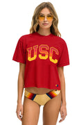 Retro UNIVERSITY OF SOUTHERN CALIFORNIA BOYFRIEND TEE - CARDINAL