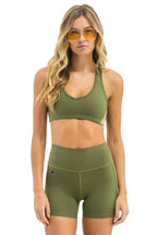 Retro 5 STRIPE 4 INCH HI-RISE BIKER SHORT - ARMY