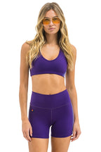 Retro 5 STRIPE 4 INCH HI-RISE BIKER SHORT - GRAPE