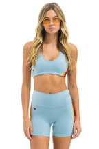 Retro 5 STRIPE RAINBOW 4 INCH HI-RISE BIKER SHORT - MIST