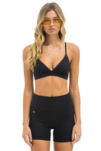 Retro WIDE RIB TRIANGLE ADJUSTABLE SPORTS BRA - BLACK