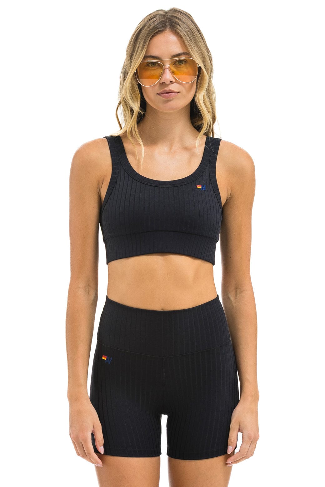 Retro WIDE RIB WOMENS SCOOP BACK SPORTS BRA - BLACK