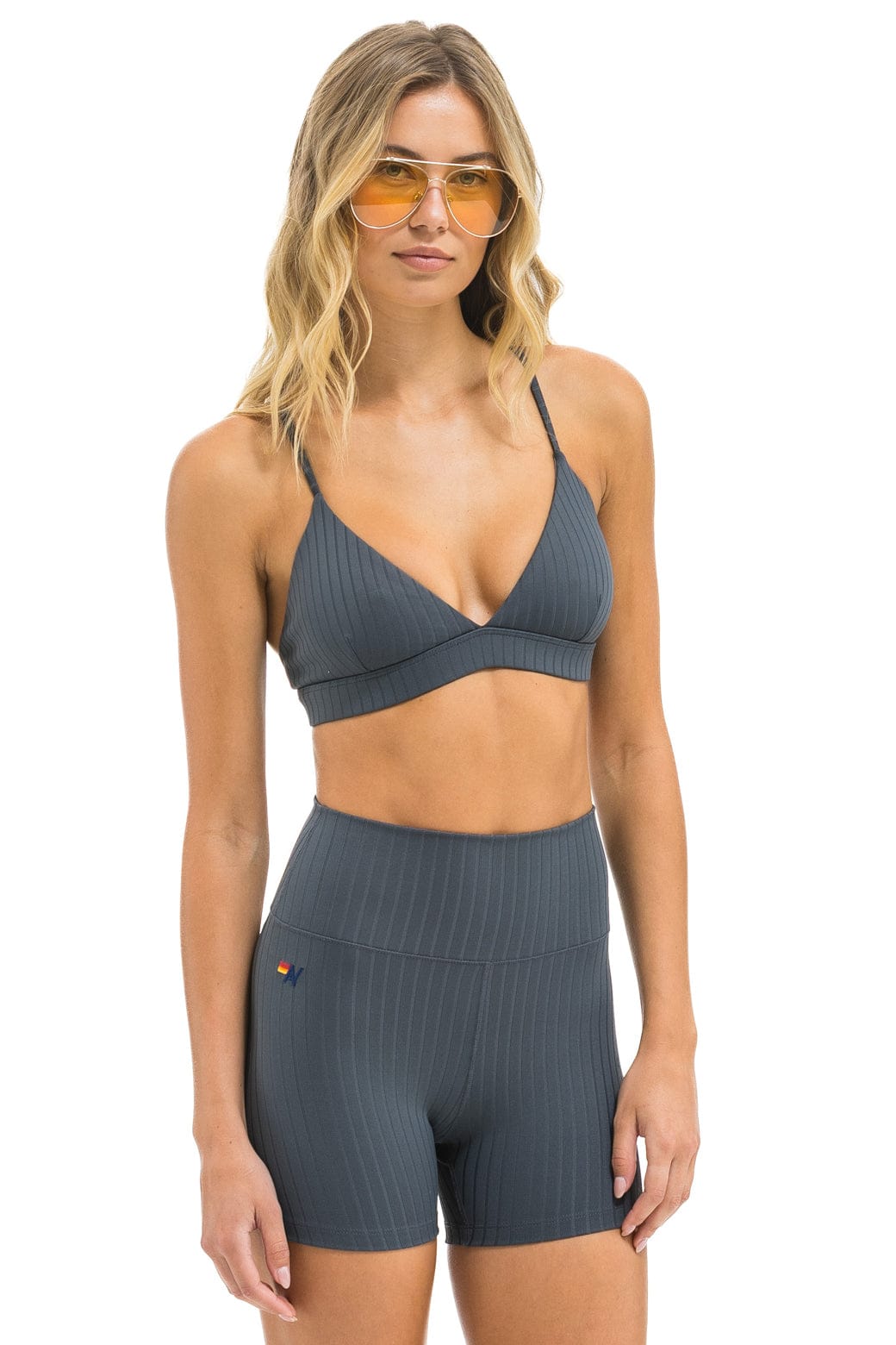Retro WIDE RIB TRIANGLE ADJUSTABLE SPORTS BRA - TITANIUM