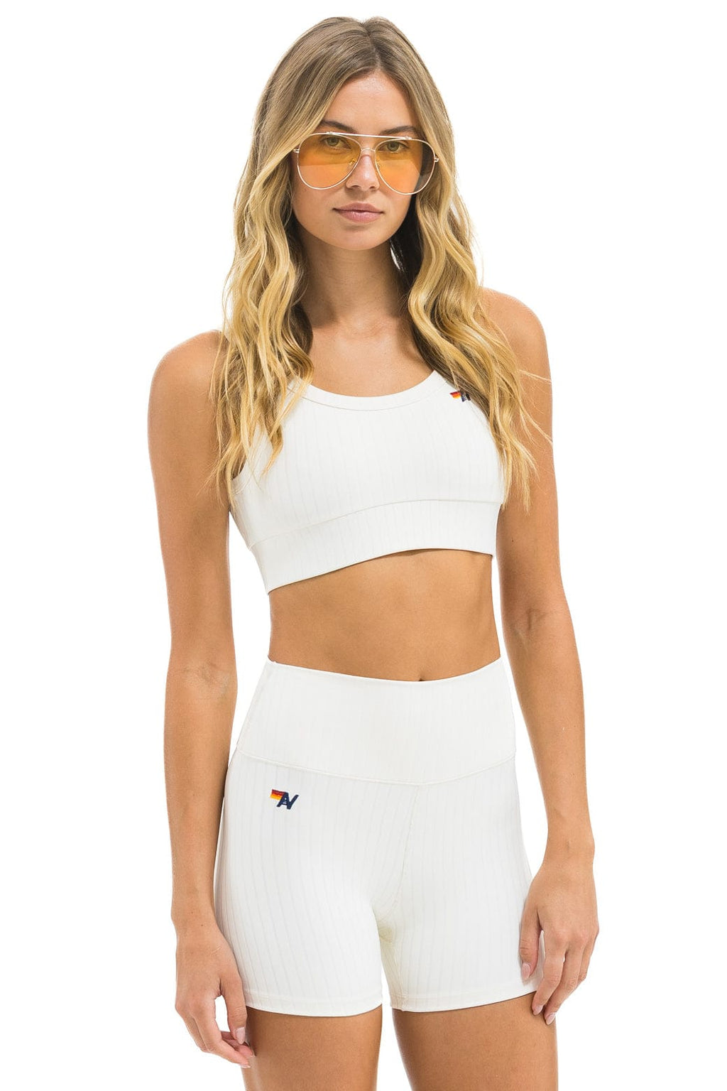Retro WIDE RIB WOMENS SCOOP BACK SPORTS BRA - VINTAGE WHITE