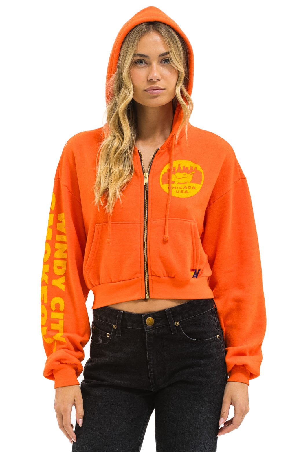 Retro WINDY CITY SMOKEOUT 2025 CROPPED ZIP HOODIE RELAXED - ORANGE