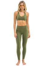 Retro FULL LENGTH HI-RISE 5 STRIPE LEGGINGS - ARMY