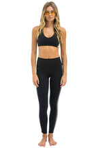 Retro FULL LENGTH HI-RISE 5 STRIPE LEGGINGS - BLACK SMOKE
