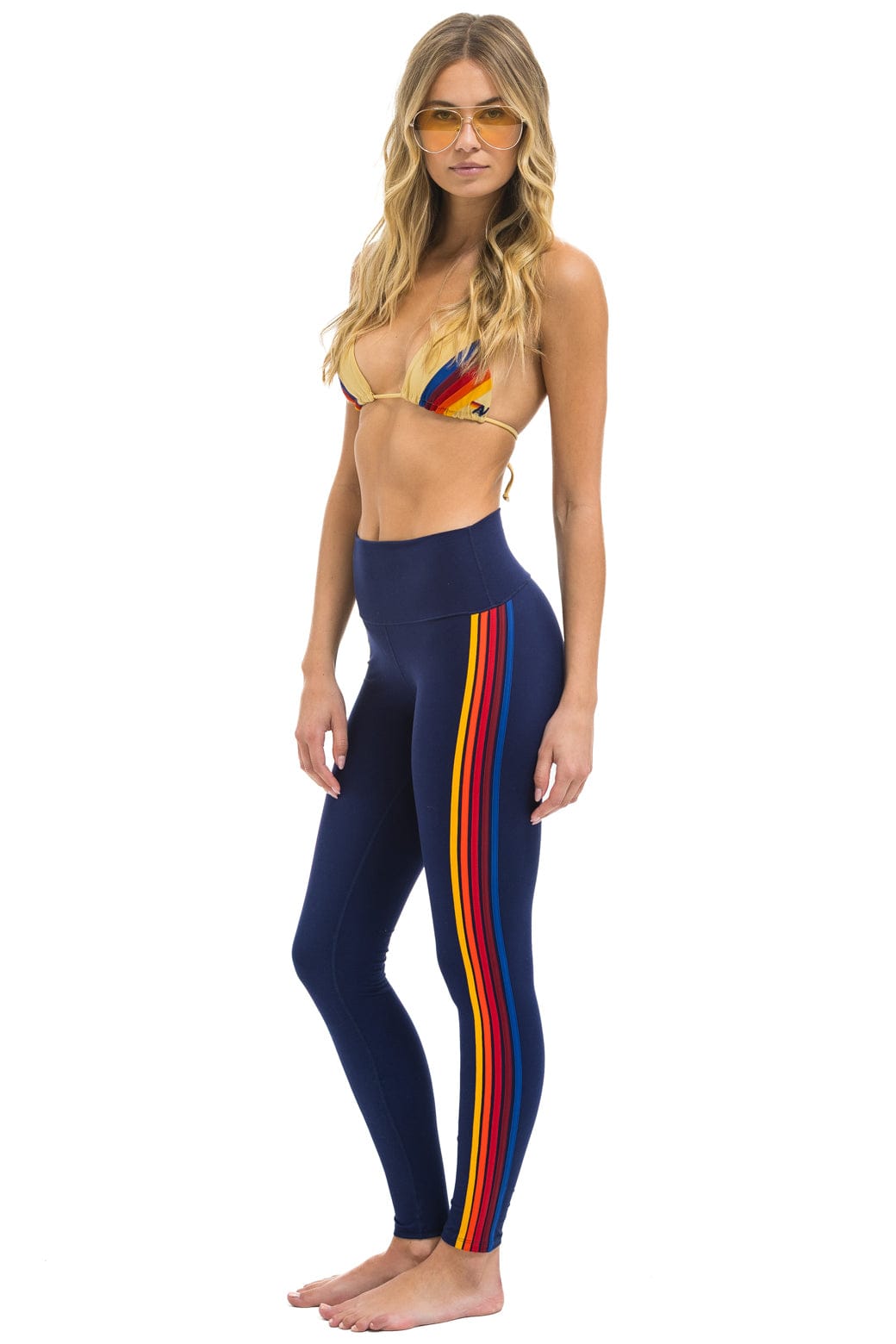 Retro FULL LENGTH HI-RISE 5 STRIPE LEGGINGS - NAVY