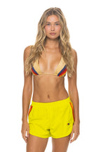 Retro WOMENS 5 STRIPE FLEX BOARD SHORTS - NEON YELLOW RAINBOW