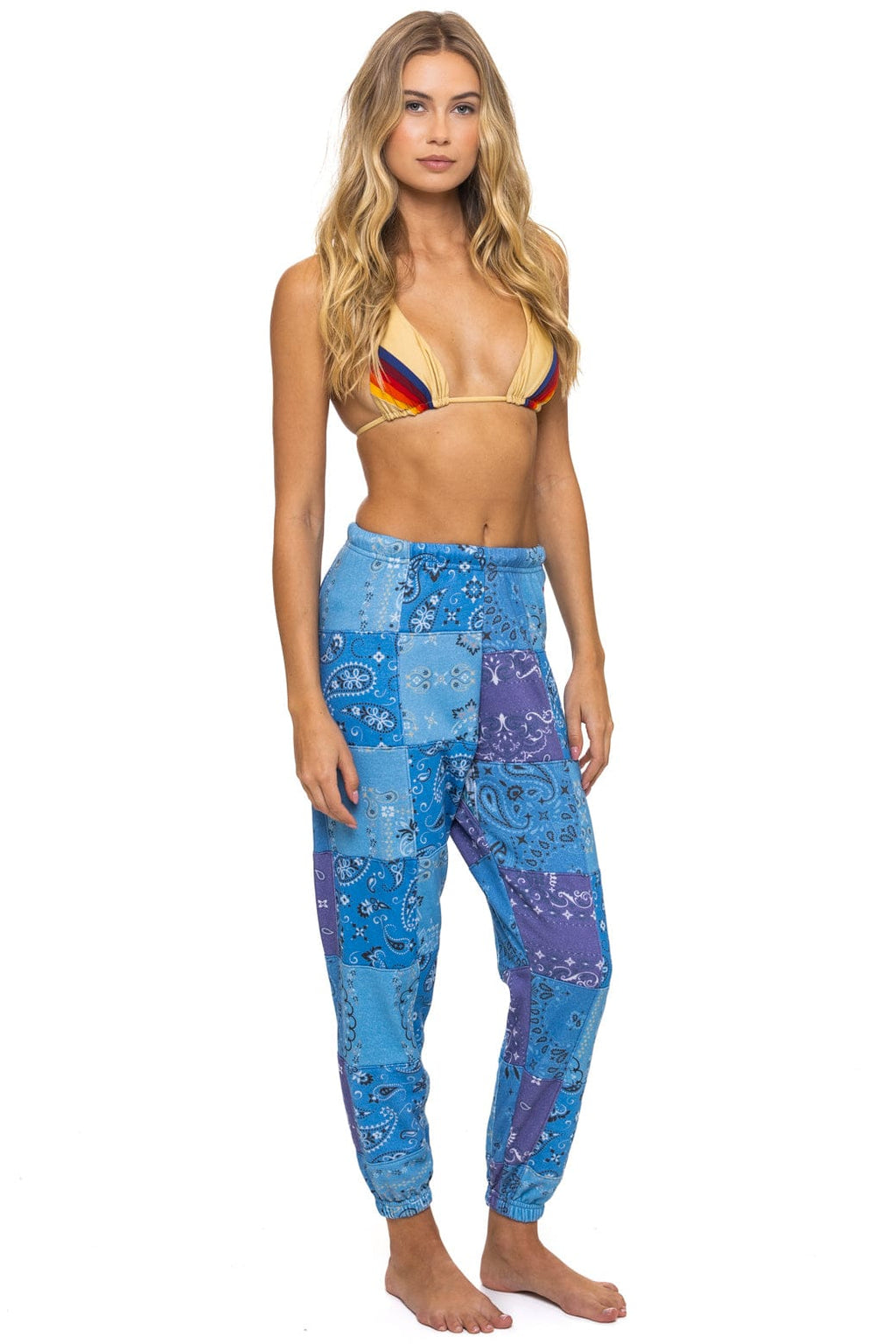 Retro BANDANA QUILTED SWEATPANTS - BLUE