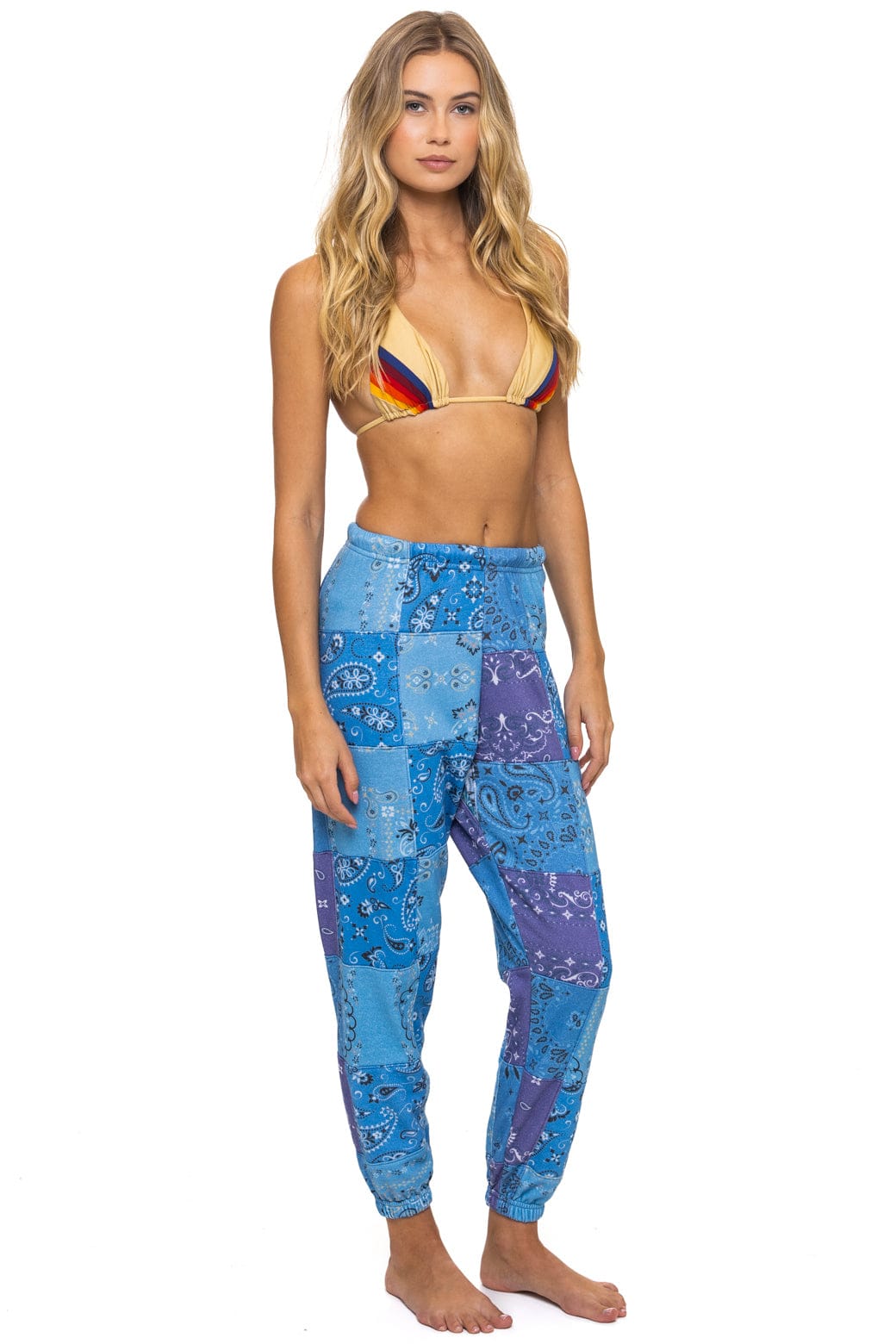 Retro BANDANA QUILTED SWEATPANTS - BLUE