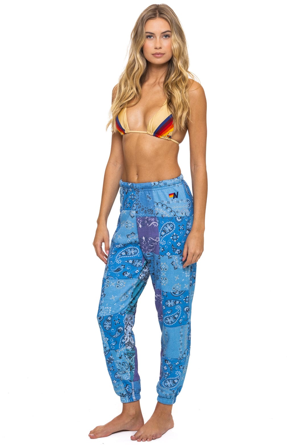 Retro BANDANA QUILTED SWEATPANTS - BLUE