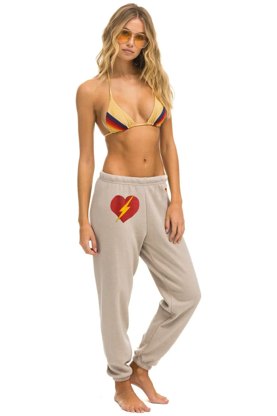 Retro BOLT HEART SWEATPANTS - SAND