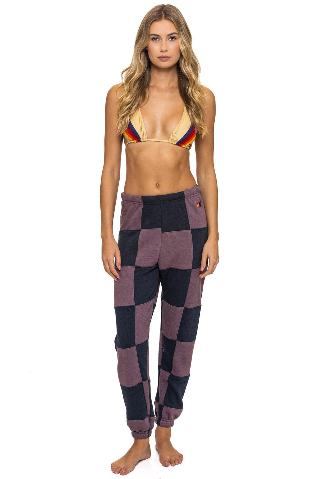 Retro CHECK QUILTED SWEATPANTS - CHARCOAL MOCHA