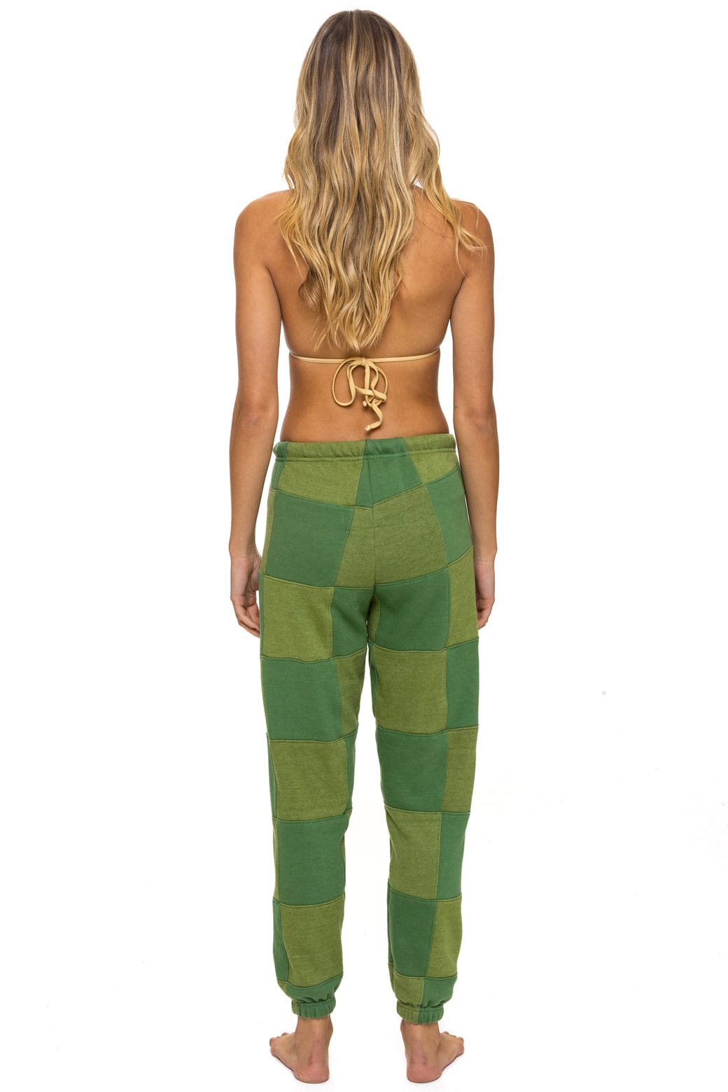 Retro CHECK QUILTED SWEATPANTS - JUNGLE GREEN PALM