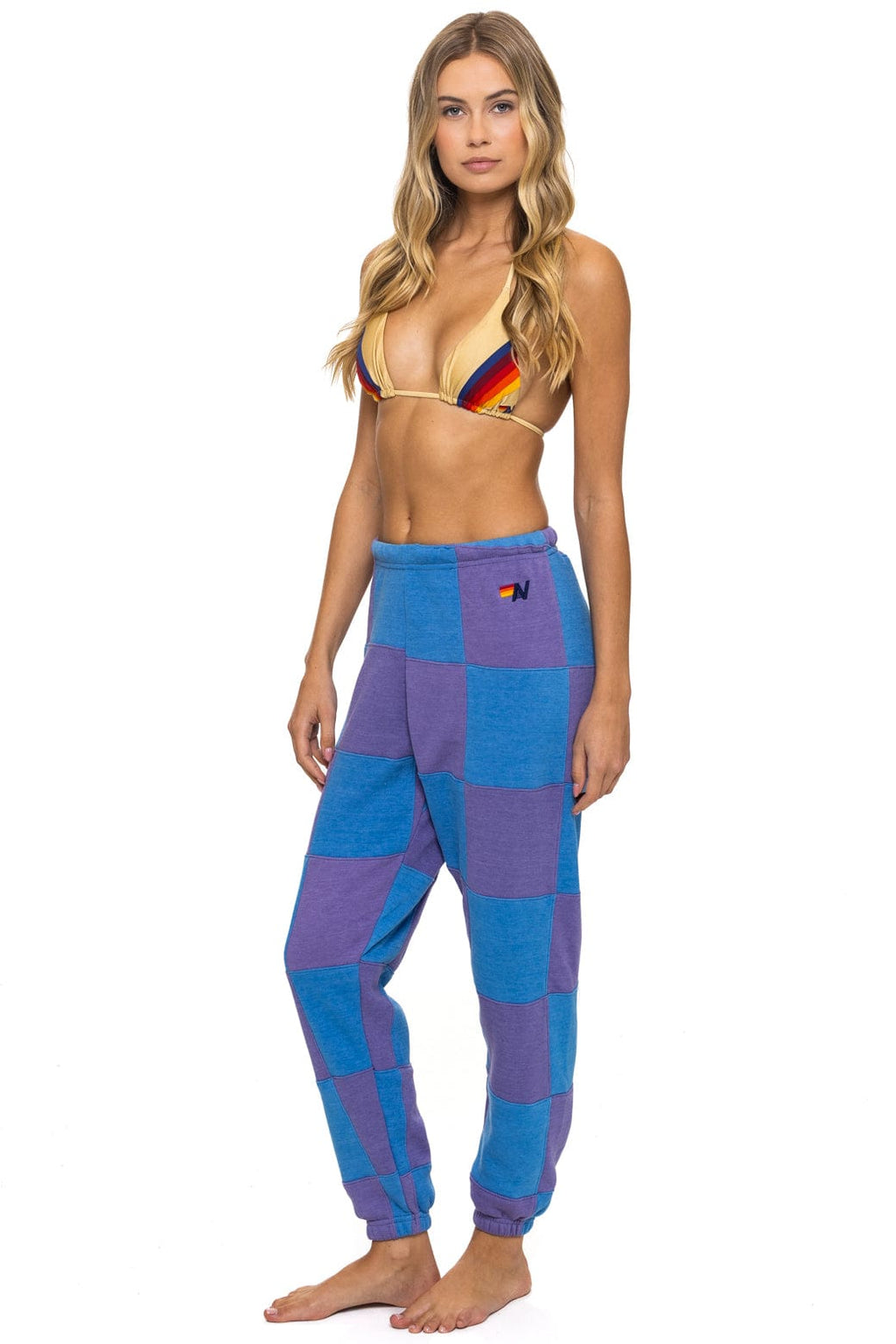 Retro CHECK QUILTED SWEATPANTS - LAVENDER OCEAN